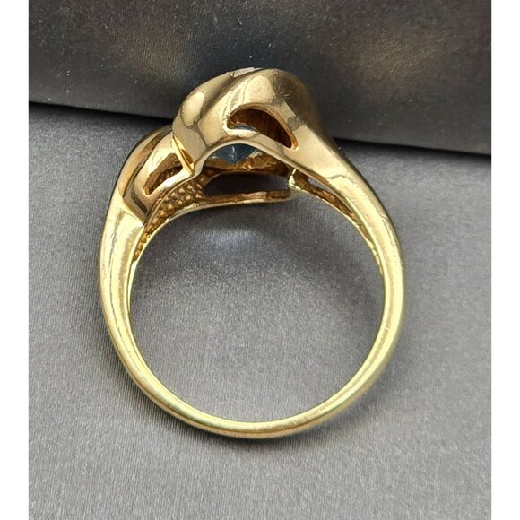 10K Yellow Gold Pear-Cut Sky-Blue Topaz & Diamond Accents Ring Size 7 4.66g - Picture 3 of 16